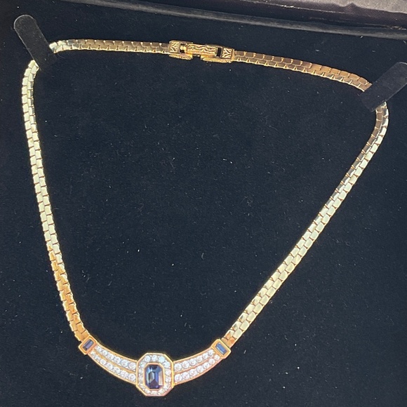 ATWOOD & SAWYER VINTAGE GOLD PLATED CHOKER w/SIMULATED BLUE SAPPHIRE STONES - Picture 1 of 10
